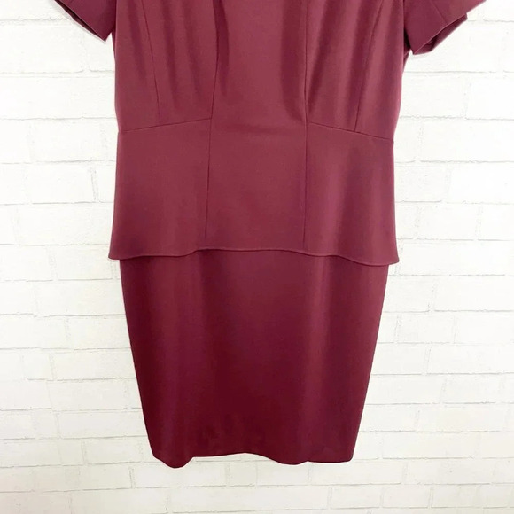 Lafayette 148 Maroon Peplum Layered Look Wool Blend Retro Dress Women's Size 10 - Picture 4 of 8